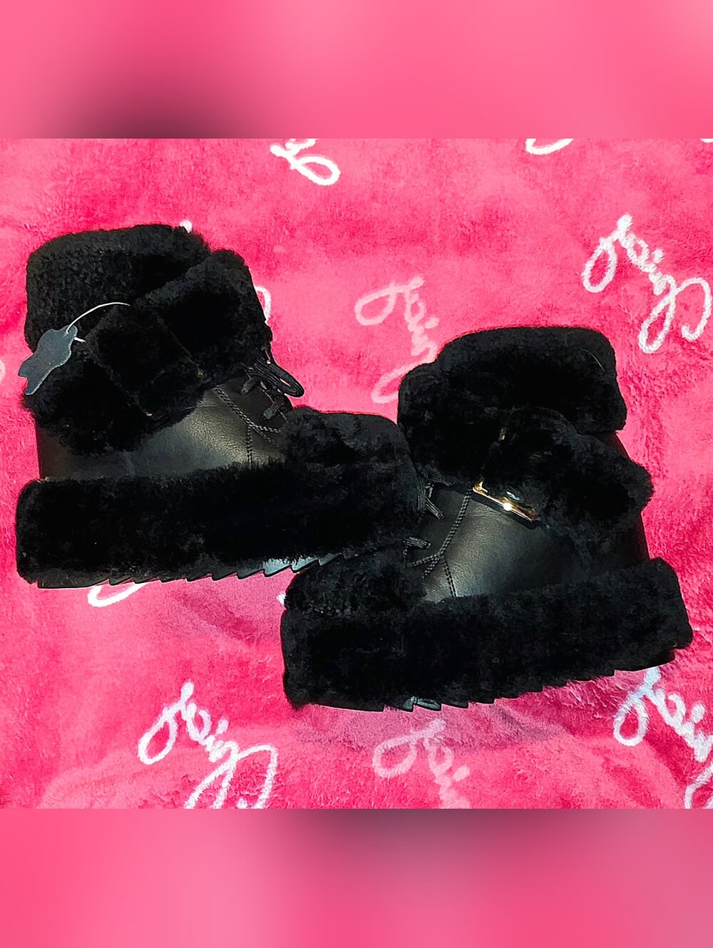 PINK DIALO FURRY BOOT BLACK